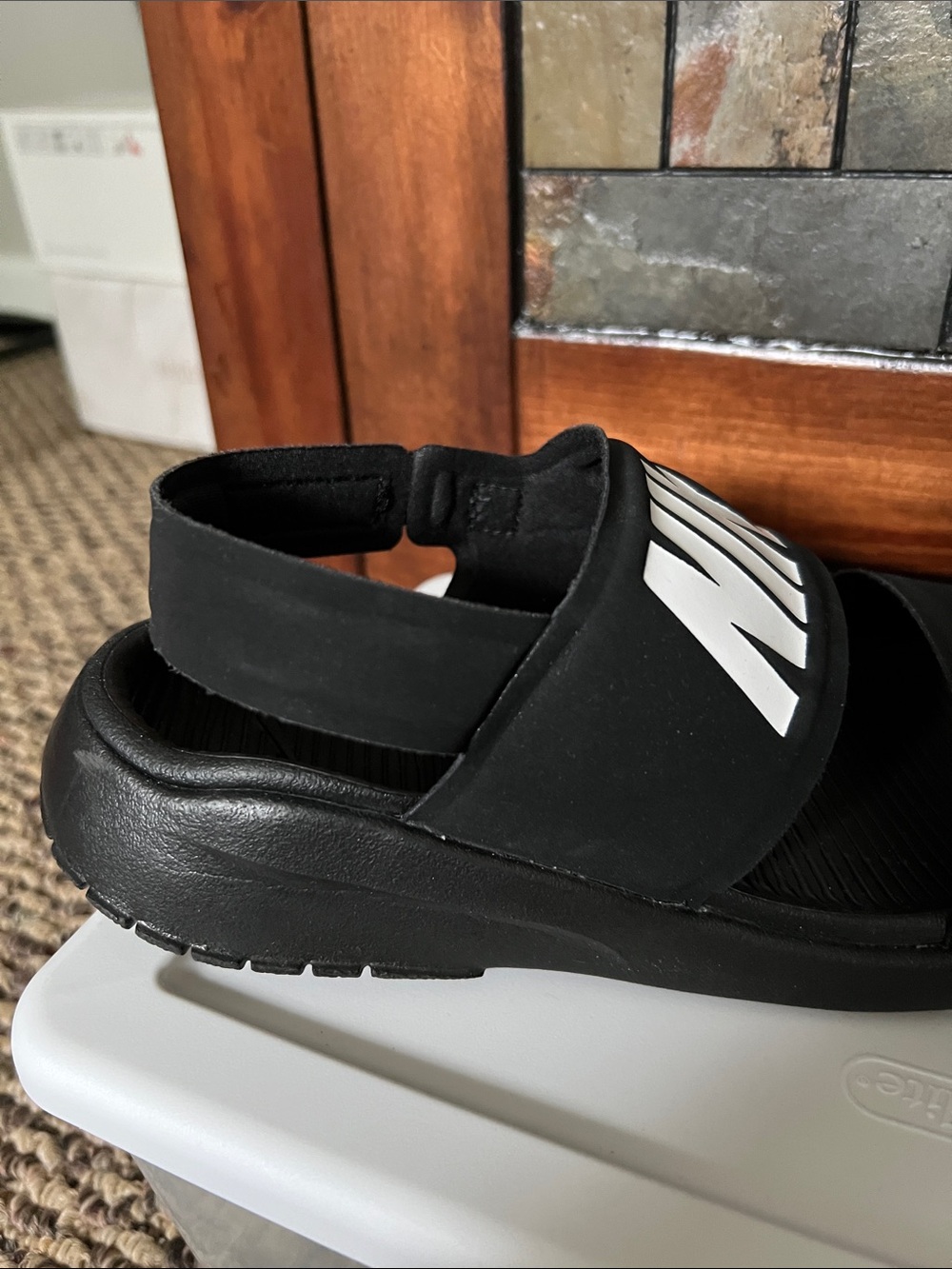 Nike Black Sandal-Strap Slide with White Logo - Picture 2 of 5
